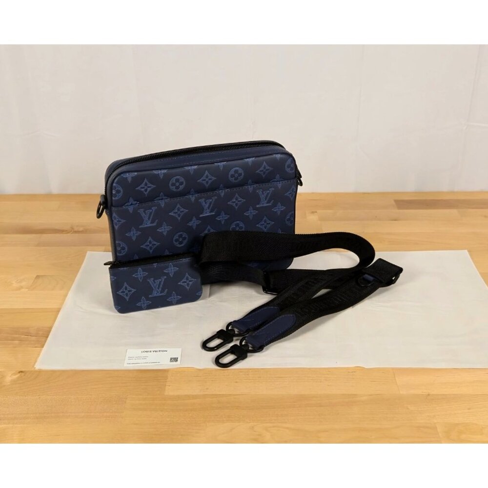 SOLD Louis Vuitton Duo Messenger Navy Shadow Calf Leather W/Strap